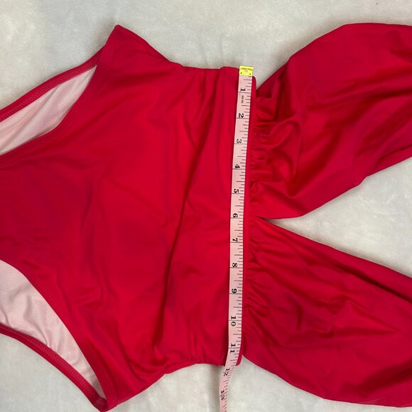 NWT Plunging Ruched One Piece Swimsuit Women Vibrant Red Medium Cupshe - Picture 6 of 16